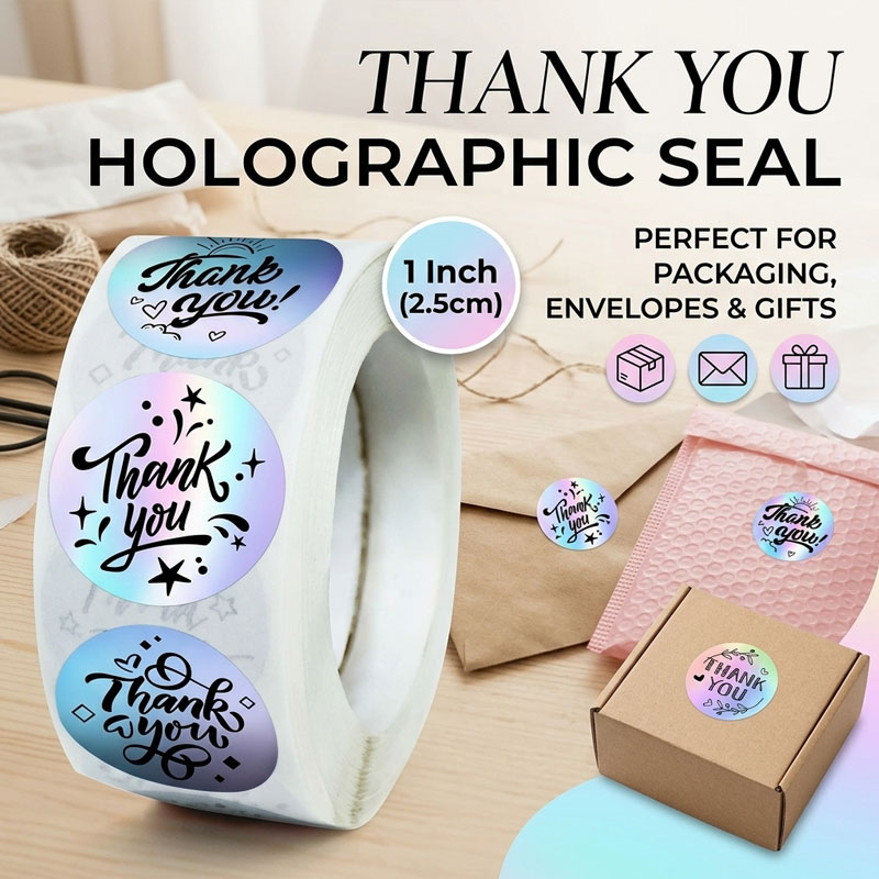 Wedding Envelopes - สติกเกอร์ขอบคุณลายเลเซอร์ ฉลากซีลโฮโลแกรม ซีลซองจดหมายแบบมีกาว สำหรับบรรจุภัณฑ์ของขวัญ ของชำร่วยงานแต่งงาน และของตกแต่งงานปาร์ตี้